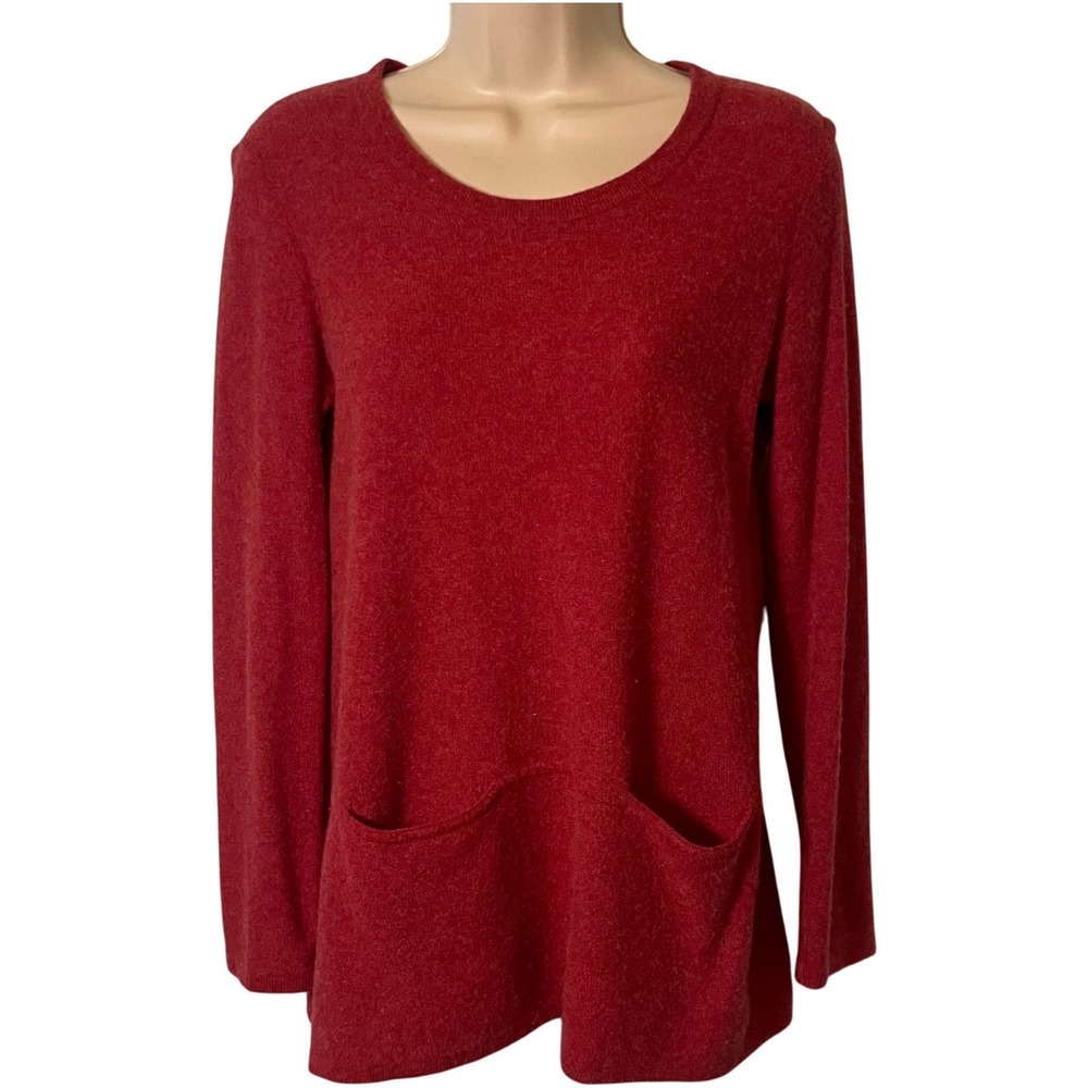 J Jill Tunic Sweater Cashmere Wool XS Petite Red Italian Yarn Quiet Luxury